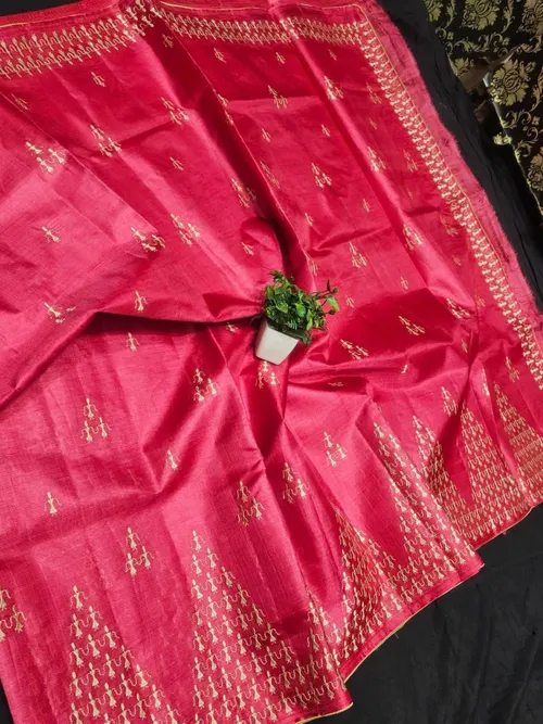 PURE KORIAN TUSSAR SILK EMBROIDERY SAREES 
